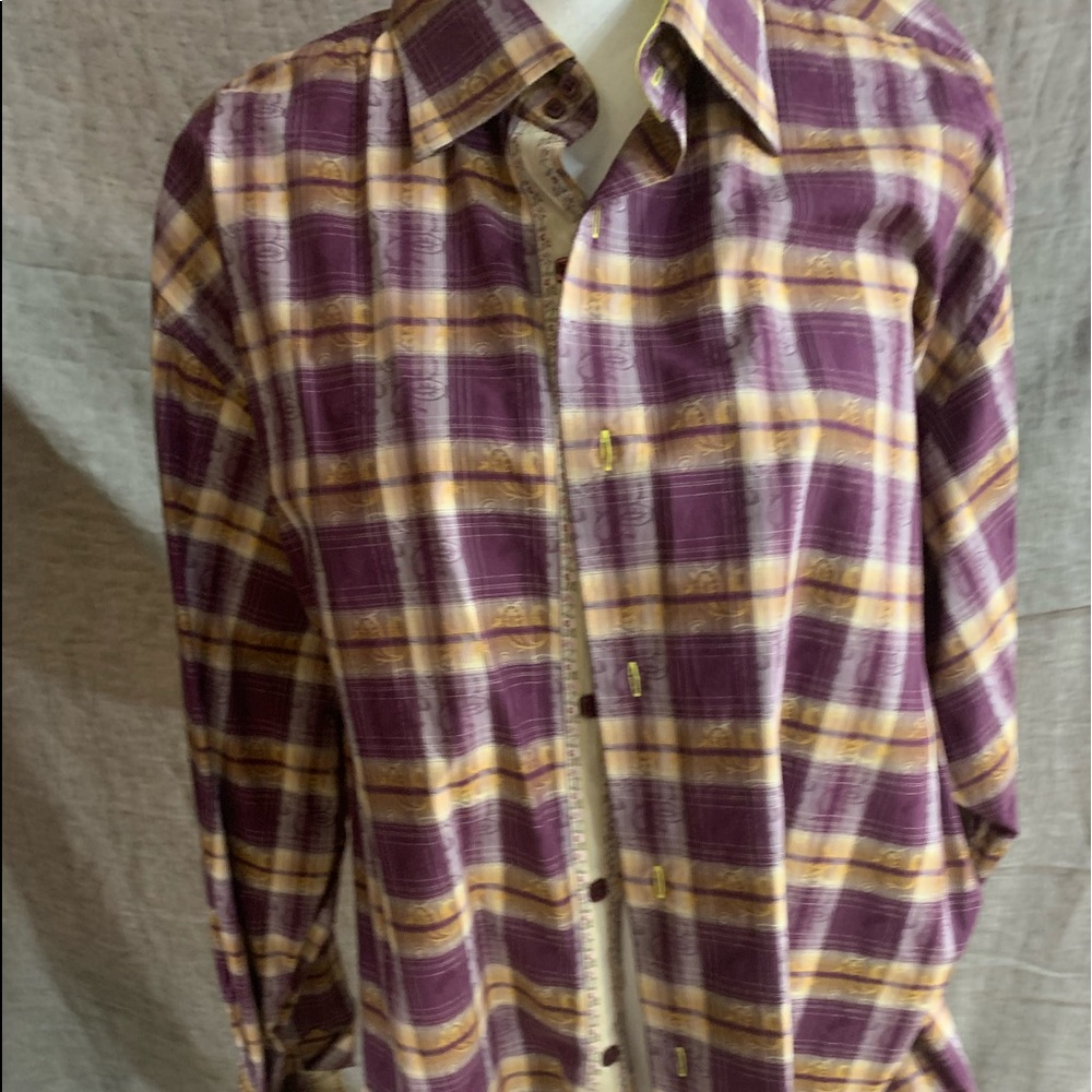 Visconti Luciano long sleeve plaid & paisleys 2 ply mercerized cotton size XLT